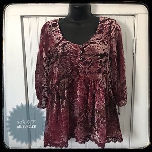 📣SOLD Knox Rose Sheer Velvet Accent Lace Trim Top NWT XS